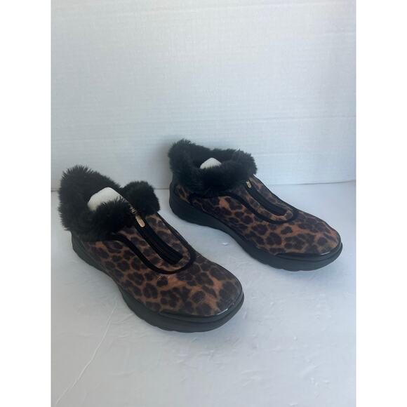 BZees Golden Zip Faux Fur Black/Brown Leopard Print Bootie Comfort Shoes Sz 11M - Picture 2 of 11